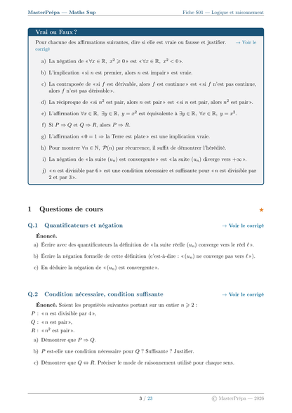 Les Masterfiches Exercices de l'élite (Maths Sup : MPSI / PCSI / L1)
