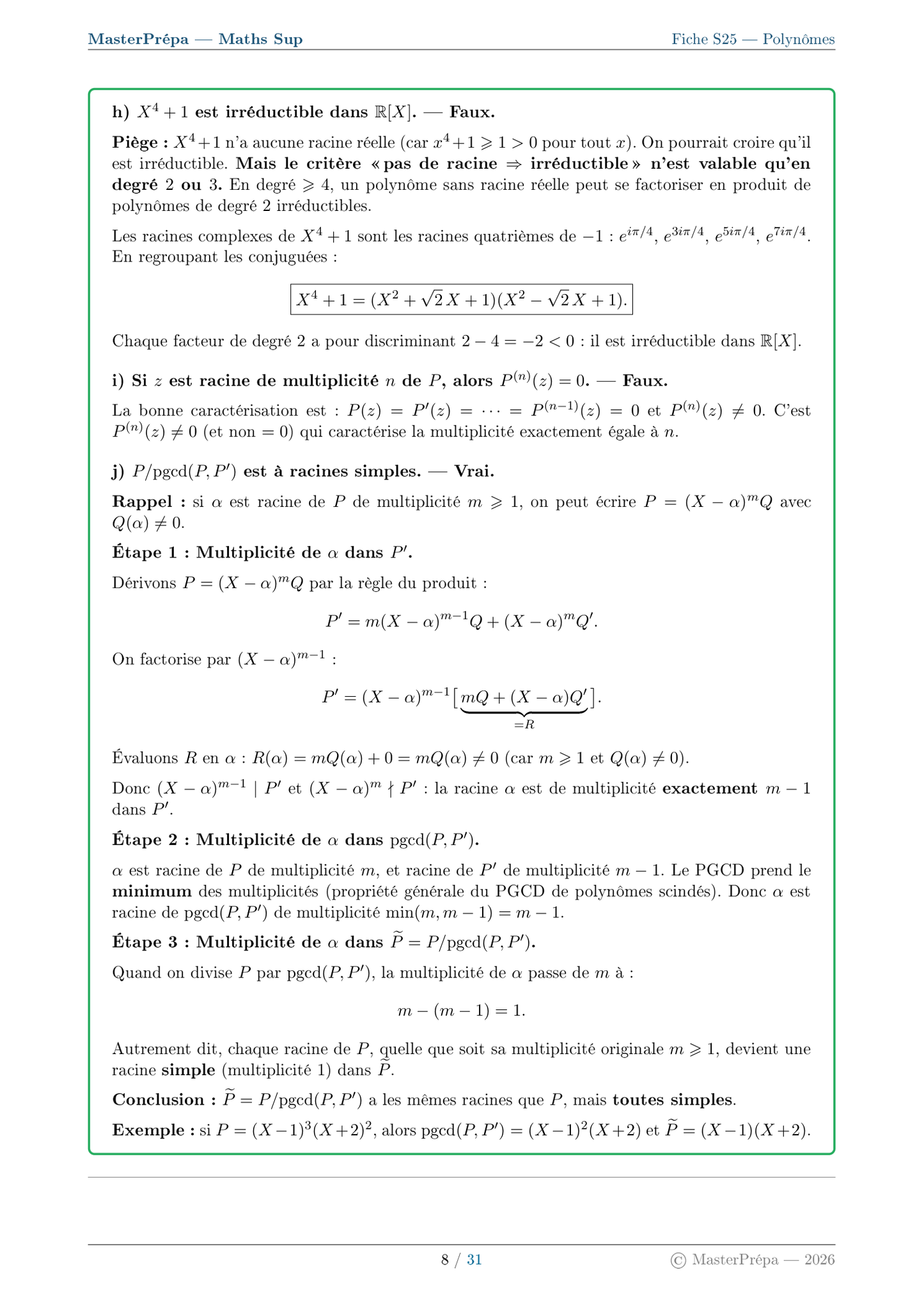 Les Masterfiches Exercices de l'élite (Maths Sup : MPSI / PCSI / L1)