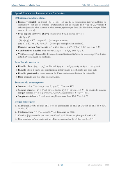 Les Masterfiches Exercices de l'élite (Maths Sup : MPSI / PCSI / L1)